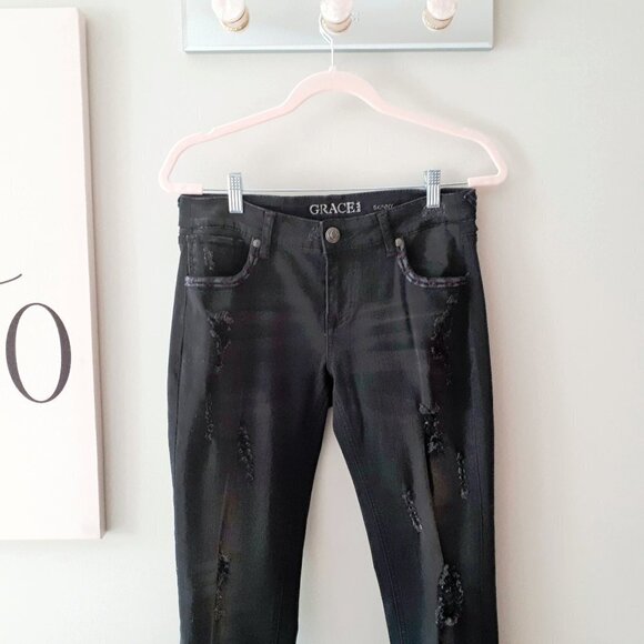 EUC Grace in LA black braided trim accent skinny denim jeans, 30 - Picture 11 of 15